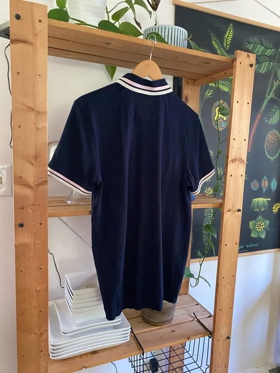 Ted Baker Navy Blue Pink White Stripe Collar Knit Polo Shirt Medium - Picture 5 of 15